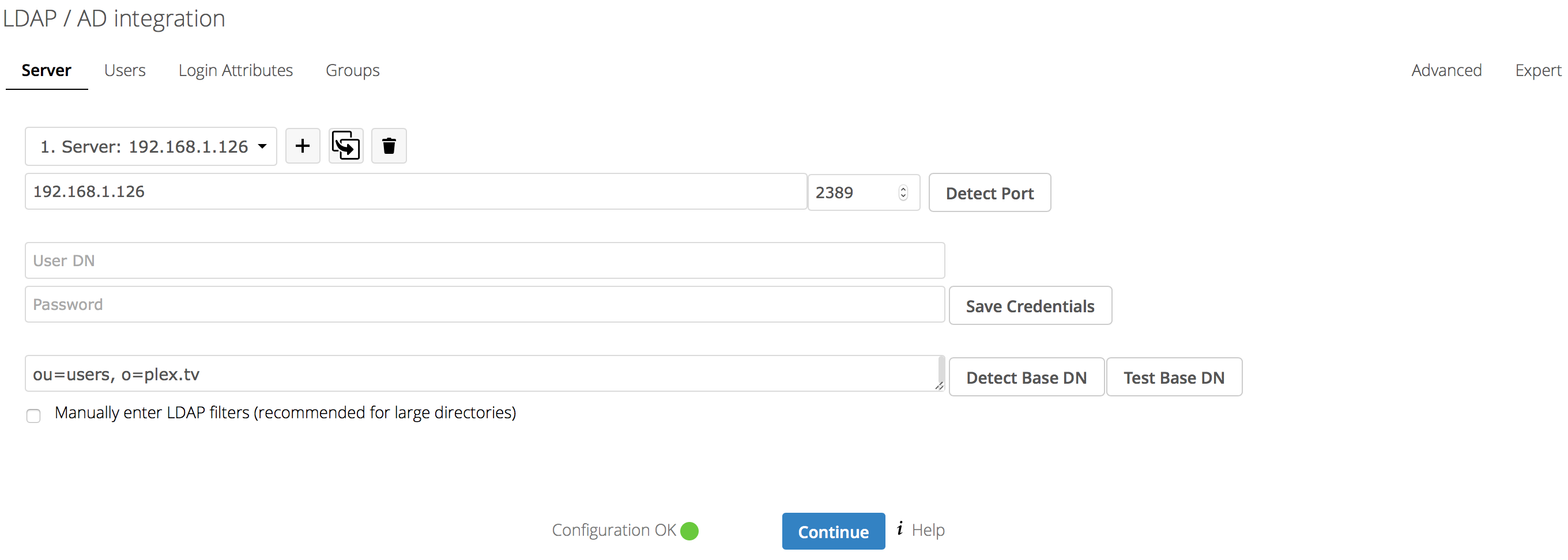 Use the IP your LDAP for Plex instance runs on